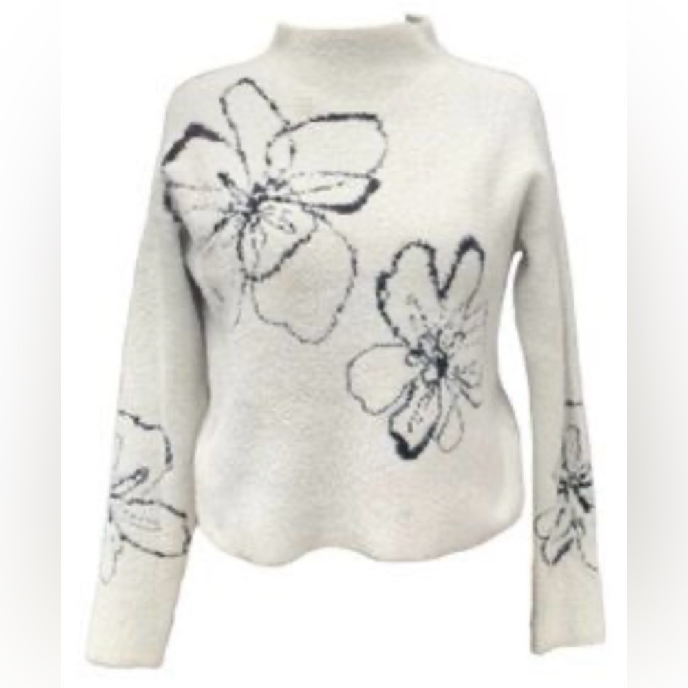 RACHEL ZOE Super Soft Floral Motif Mock Turtleneck Sweater S